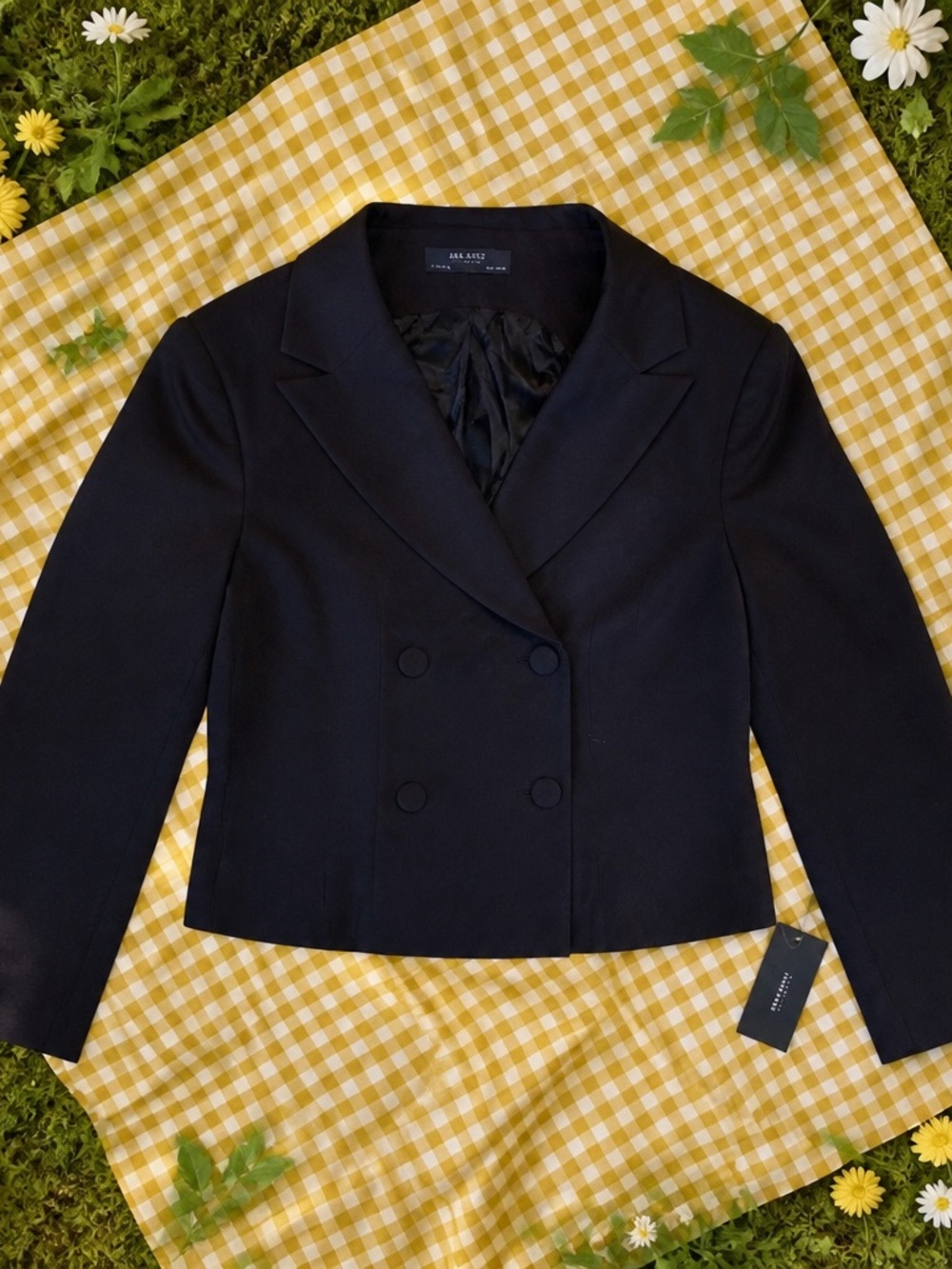 Zara Black Double-Breasted Cropped Blazer